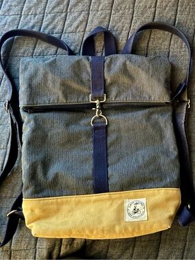 Lady Alamo Striped Canvas Roll-Top Backpack in Navy and Mustard